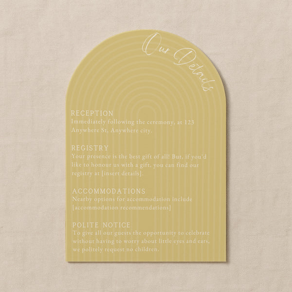 luxury arch shaped wedding invitations in butter yellow - fully personalised elegant wedding invitations premium