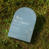 luxury arch shaped wedding invitations in sky blue - fully personalised elegant wedding invitations premium