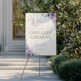 Lilac floral unplugged ceremony sign, in an elegant layout to impress your guests. Custom unplugged ceremony wedding board for unplugged wedding