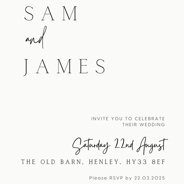 wedding invitations front and back - minimalist wedding invites customised