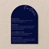 luxury arch shaped wedding invitations in navy blue - fully personalised elegant wedding invitations premium