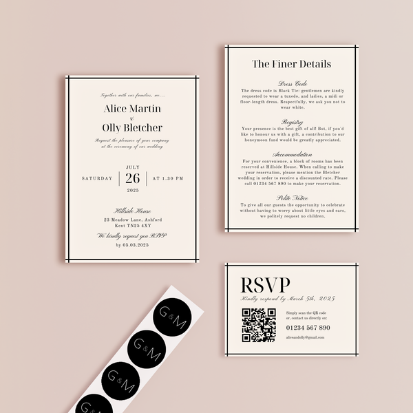 old money wedding stationery essentials bundle - wedding stationery bundle customised - wedding invites bundle with rsvp - personalised wedding invites rsvp bundle