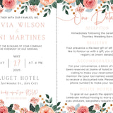 wedding invitations front and back - peach and pink floral wedding invites customised