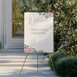 Pink Roses floral unplugged ceremony sign, in an elegant layout to impress your guests. Custom unplugged ceremony wedding board for unplugged wedding