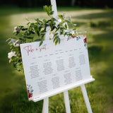 red floral seating chart - personalised floral wedding seating plan board