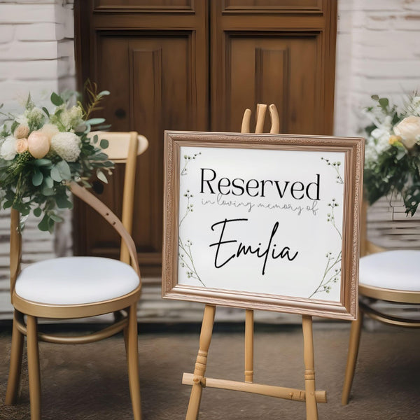 baby's breath floral reserved in memory wedding chair sign - affordable wedding signs