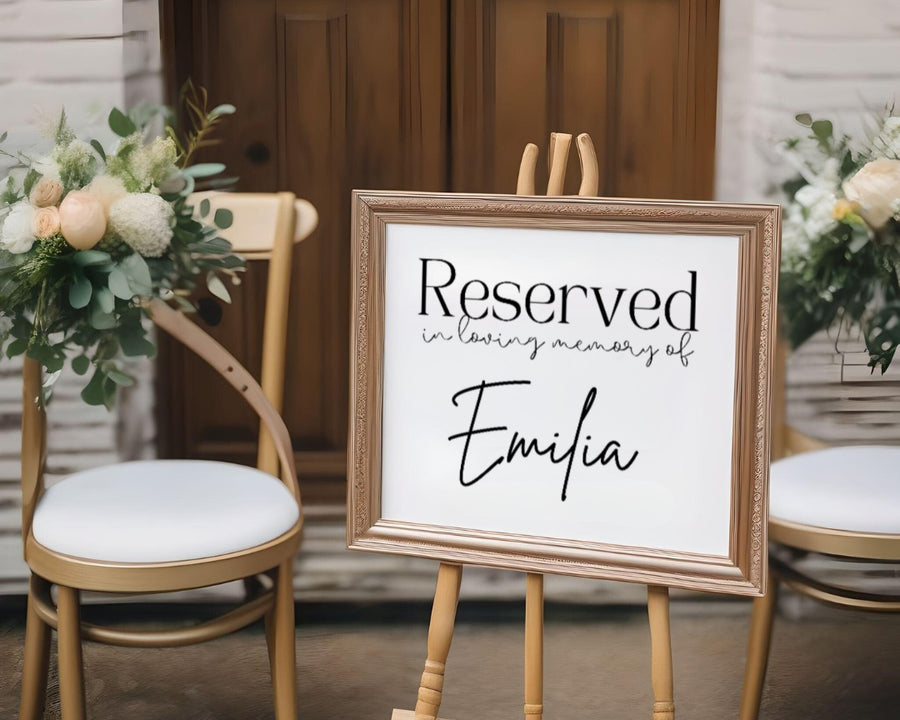 Timeless White reserved in memory chair sign - affordable wedding signs