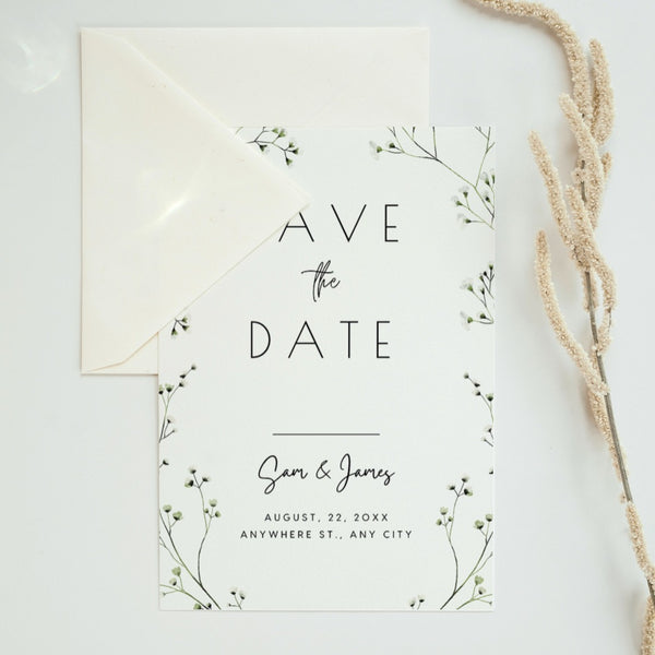 Baby's Breath Floral Save The Date