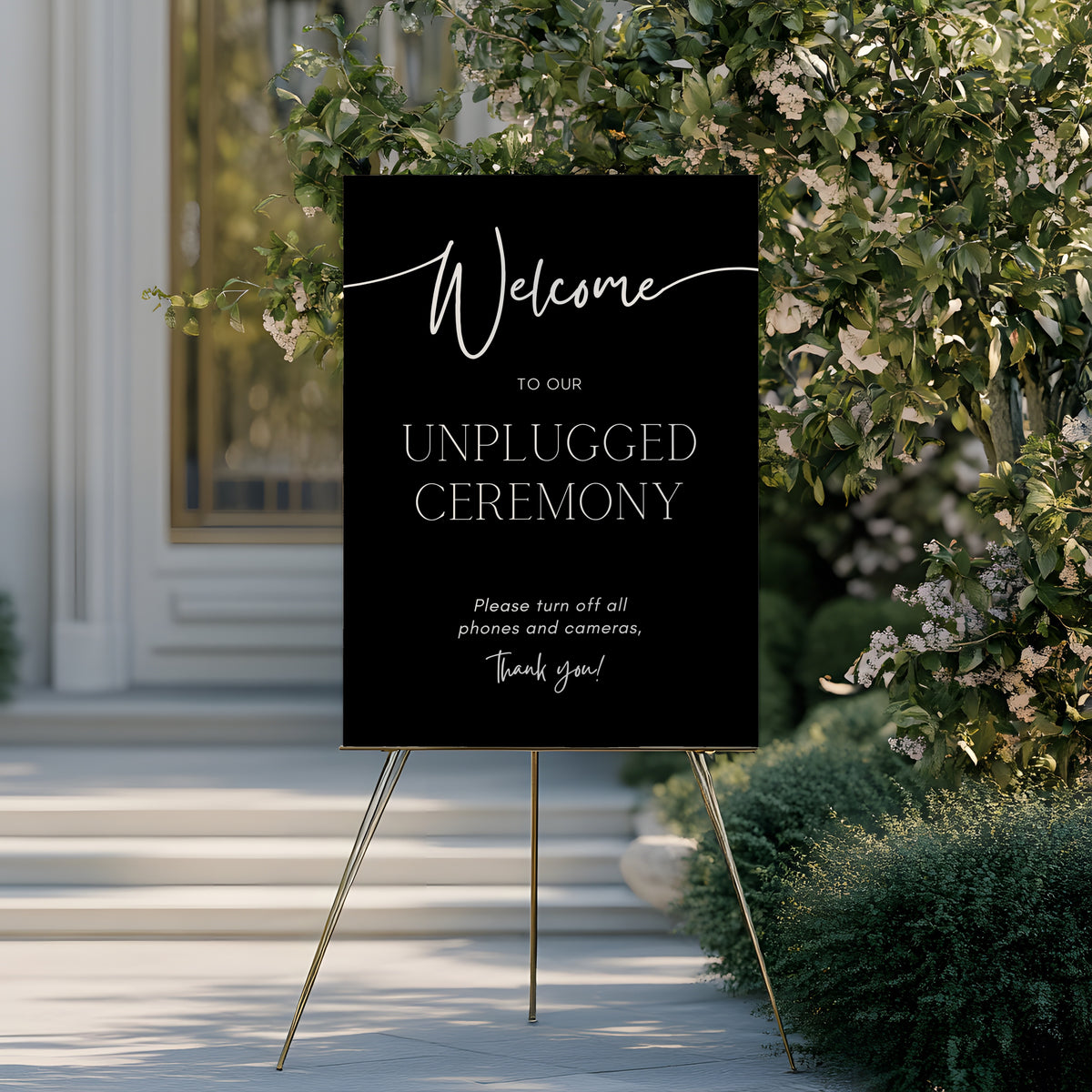 timeless black unplugged ceremony wedding sign - which black wedding signage for an unplugged wedding ceremony.