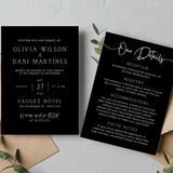 wedding invitations front and back - timeless black wedding invites customised