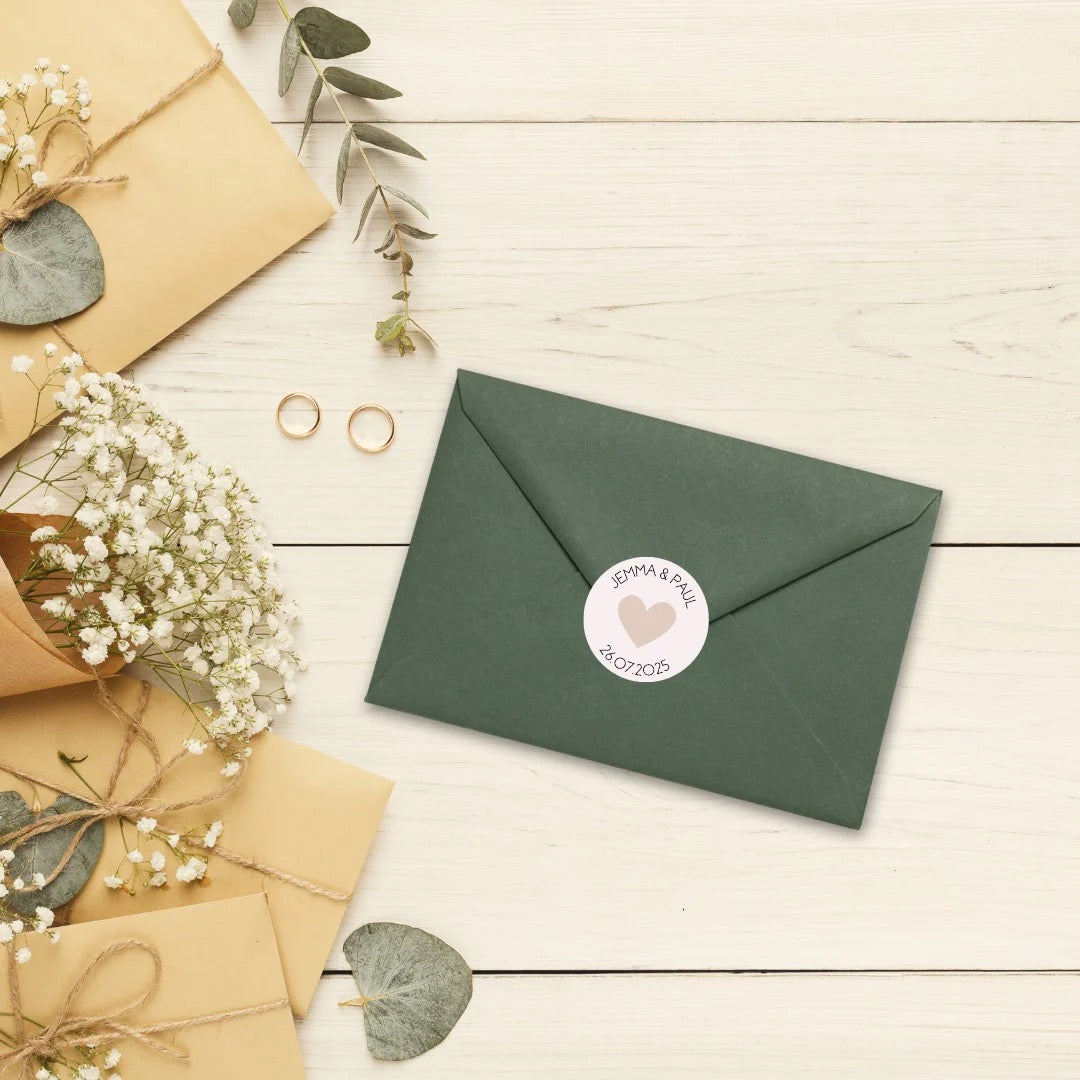beige heart envelope sticker seals personalised - wedding invitation suite with sticker seals customised