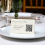 Personalised Wedding Place Cards – Elegant, custom wedding place cards with guest names, featuring a discreet QR code on the reverse for photo sharing.
