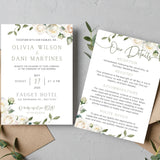 wedding invitations front and back - white roses wedding invites customised
