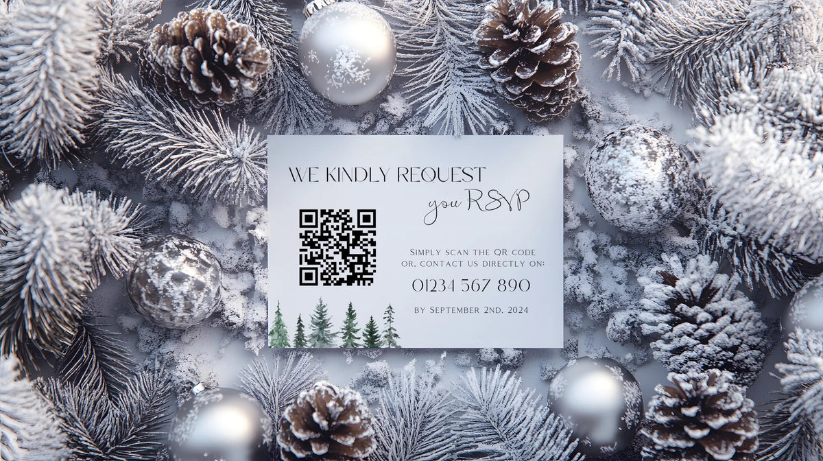 winter festive RSVP with QR code for wedding - customised wedding RSVP with QR Code
