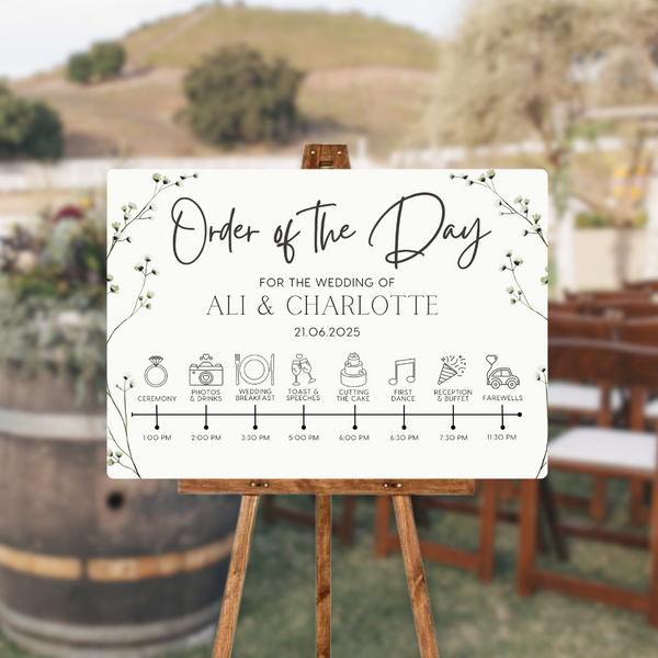 baby's breath order of the day sign - affordable personalised wedding signs