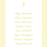 Limoncello wedding seating plan cards with lemon watercolour illustrations and yellow script text