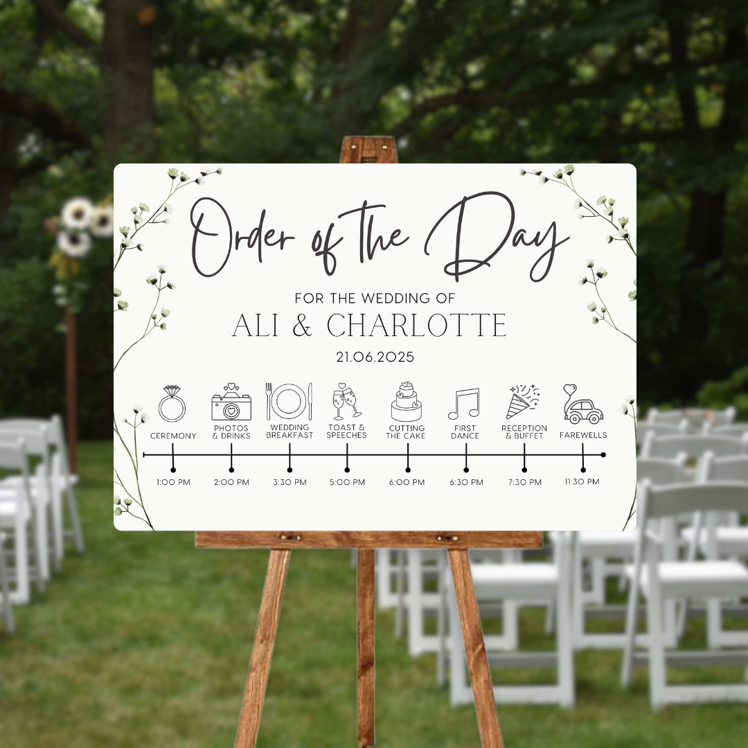 baby's breath order of the day sign - affordable personalised wedding signs