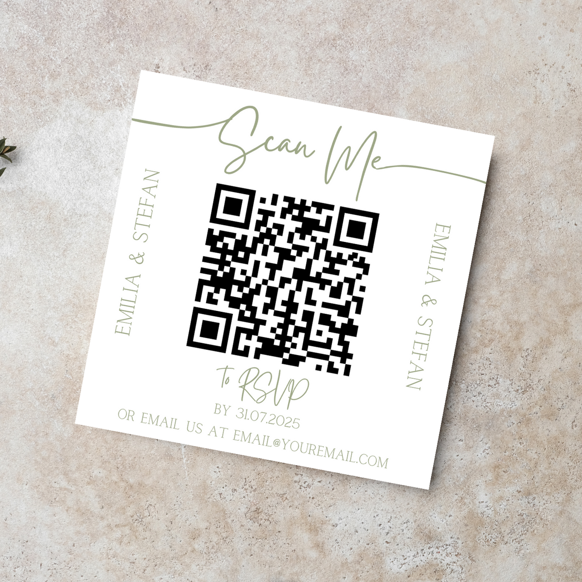 square QR code wedding RSVPs - personalised QR code wedding invitations