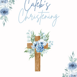 Personalised Christening Welcome Sign – A beautifully designed welcome sign featuring the baby’s name and event details, displayed on an easel at a christening venue.