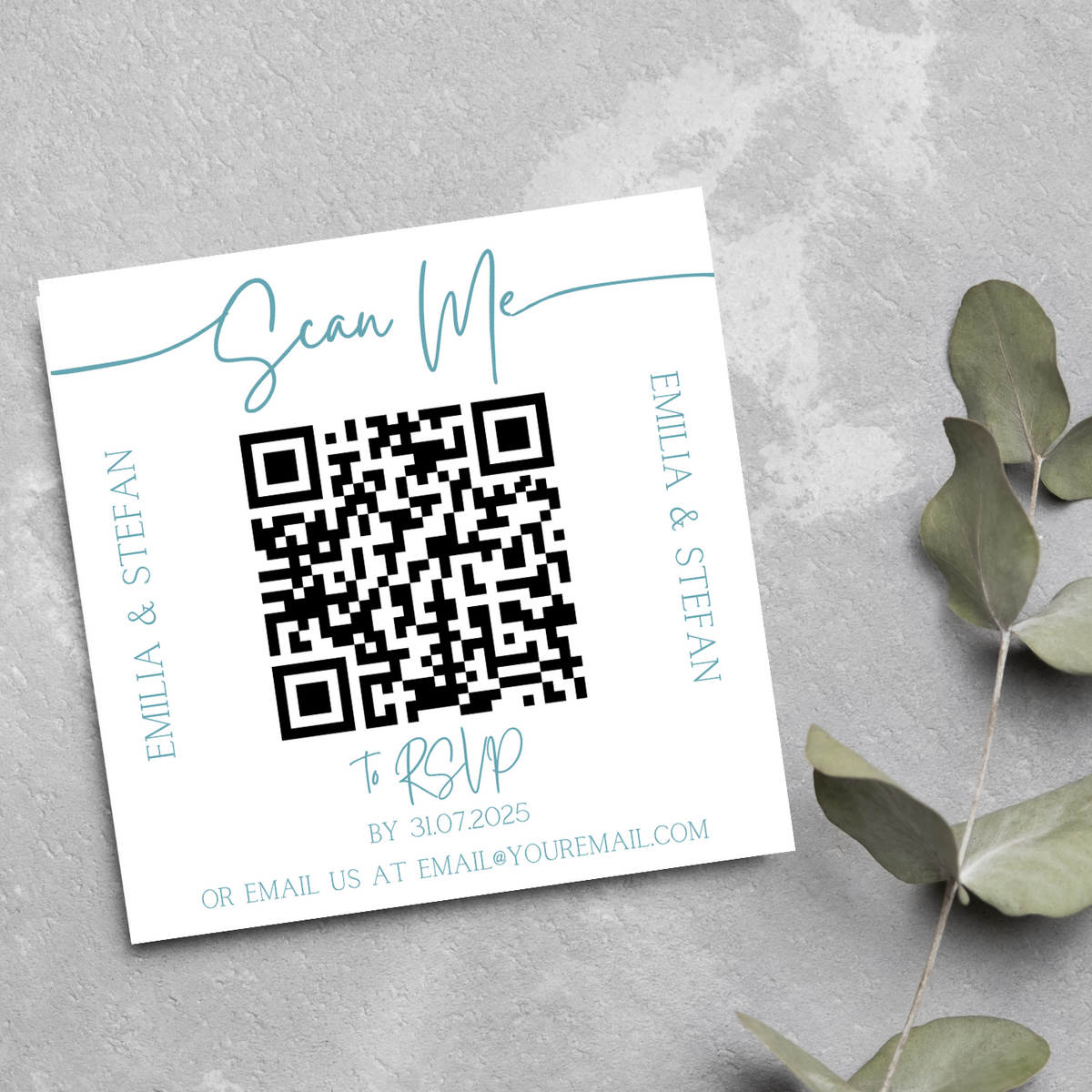 square QR code wedding RSVPs - personalised QR code wedding invitations