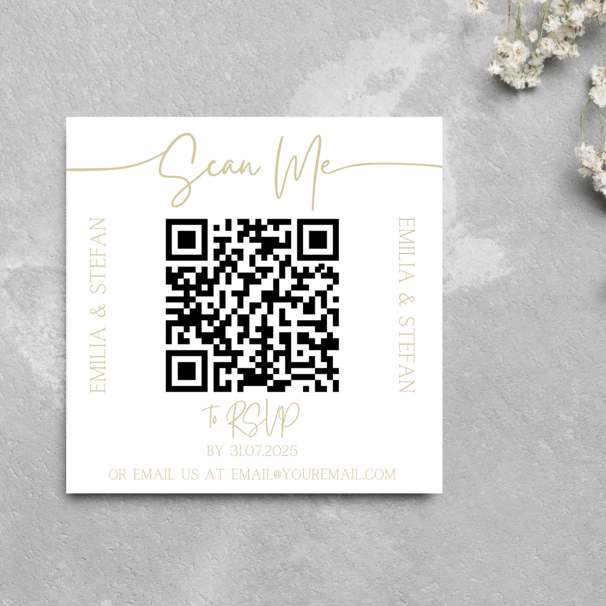 square QR code wedding RSVPs - personalised QR code wedding invitations