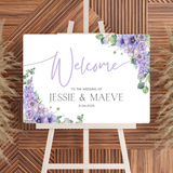 lilac and lavender floral wedding welcome sign - personalised wedding signs