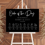 Timeless design white order of the day sign for weddings - personalised - customizable