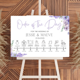 lilac floral order of the day sign for weddings - personalised - customizable