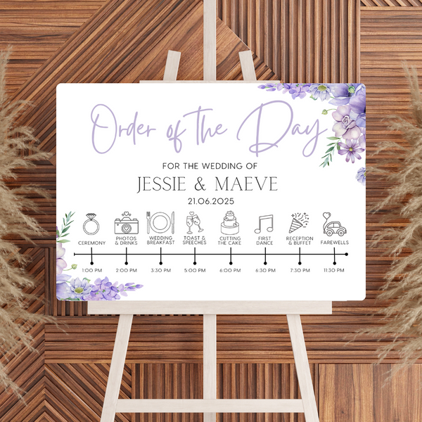 Lilac & Lavender Floral Order Of The Day Sign