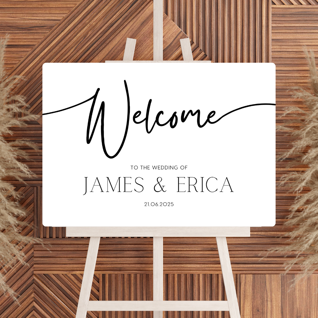 timeless white simple wedding welcome sign - personalised wedding signs