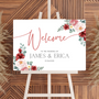 red and cream floral wedding welcome sign - personalised wedding signs