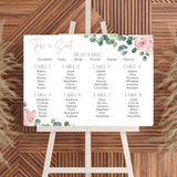 pink roses floral seating plan wedding sign - personalised wedding sign