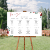 Red and cream floral seating plan sign for wedding - personalised wedding sign