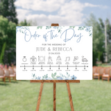 blue floral order of the day sign for weddings - personalised - customizable