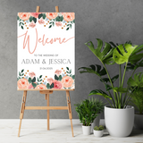 pink and peach floral wedding welcome sign - personalised wedding signs