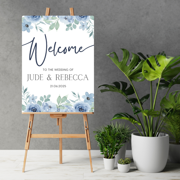 Blue Floral Welcome Sign