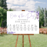 lilac floral order of the day sign for weddings - personalised - customizable