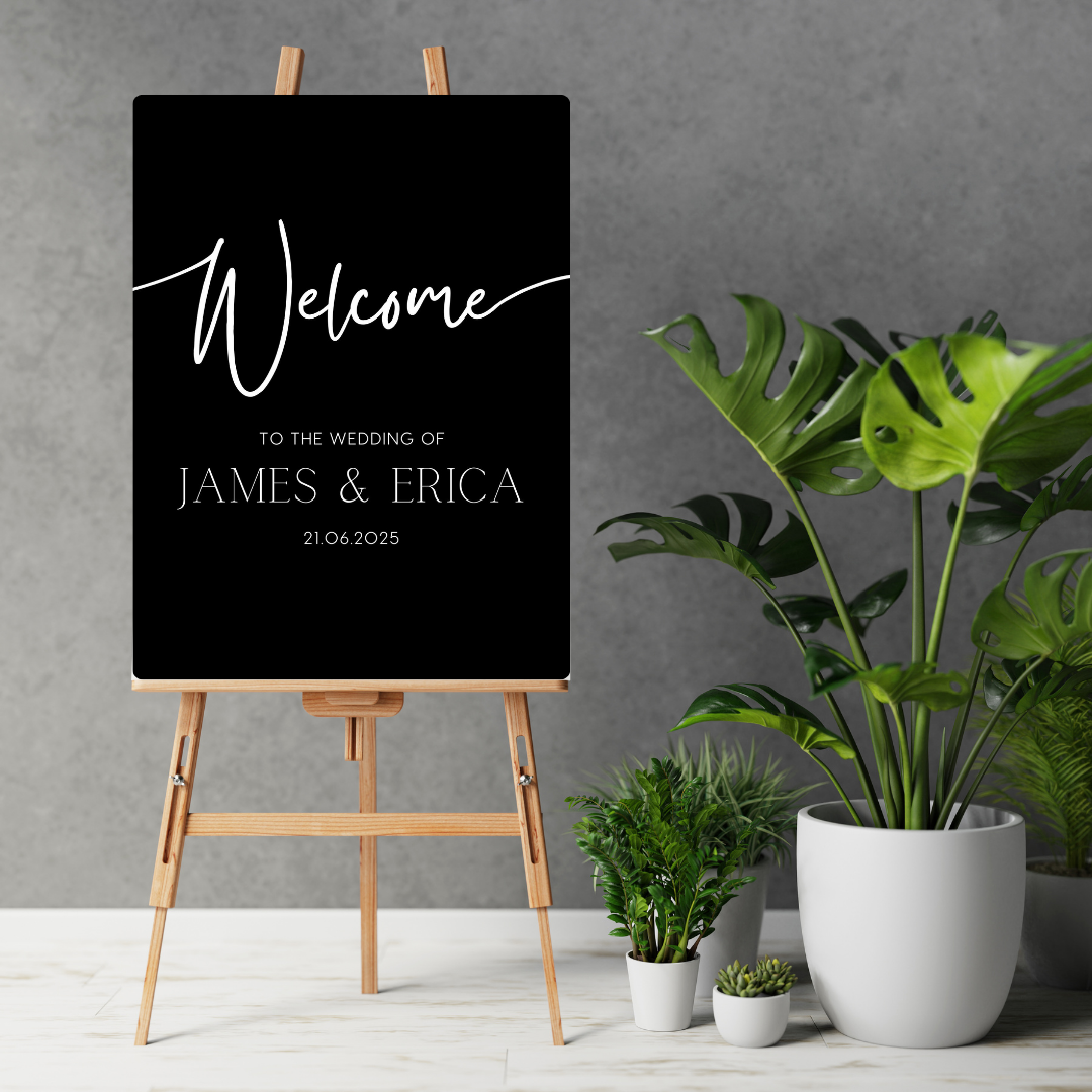 timeless black simple wedding welcome sign - personalised wedding signs