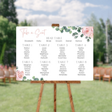 pink roses floral seating plan wedding sign - personalised wedding sign