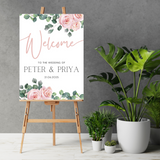 pink roses floral wedding welcome sign - personalised wedding signs