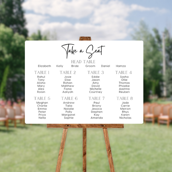 timeless white seating plan wedding sign - personalised wedding sign