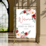 red and cream floral wedding welcome sign - personalised wedding signs