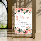 pink and peach floral wedding welcome sign - personalised wedding signs