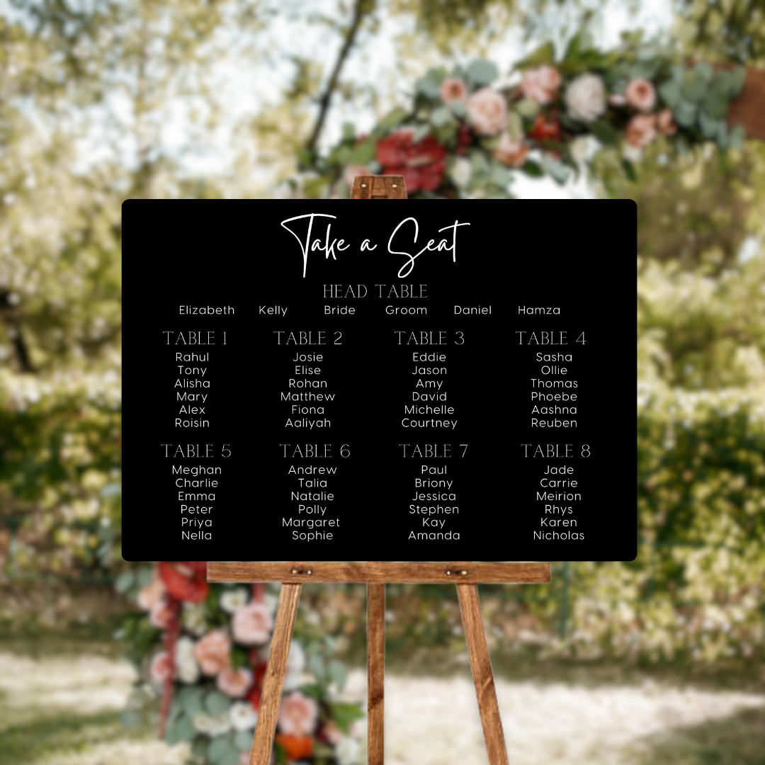 timeless black seating plan wedding sign - personalised wedding sign