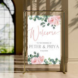 pink roses floral wedding welcome sign - personalised wedding signs