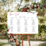 Red and cream floral seating plan sign for wedding - personalised wedding sign