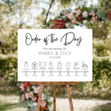 Timeless design white order of the day sign for weddings - personalised - customizable