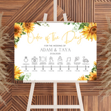 sunflowers floral wedding order of the day sign - affordable personalised wedding signs