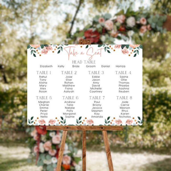 Pink & Peach Floral Take A Seat Sign