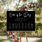 Timeless design white order of the day sign for weddings - personalised - customizable